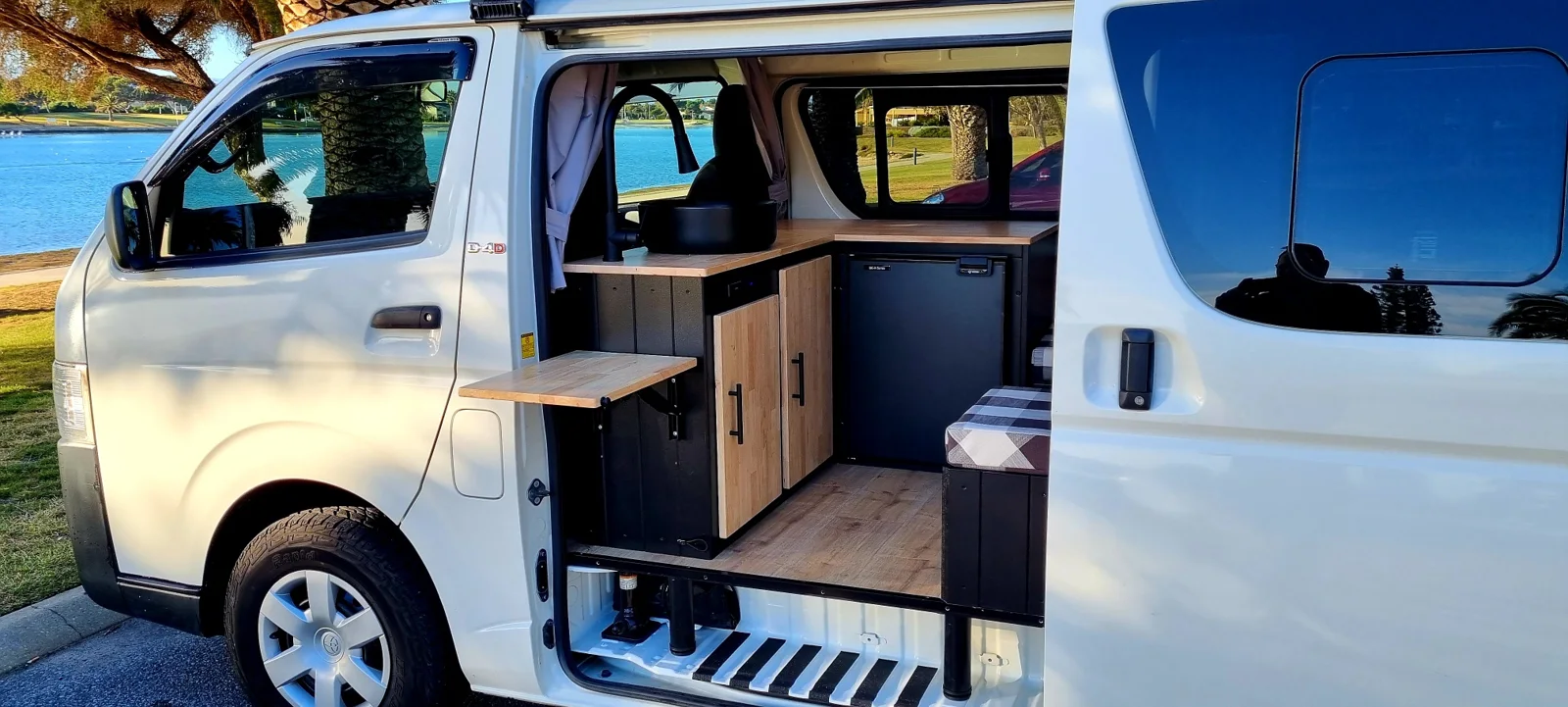 Campervan storage and kitchen details